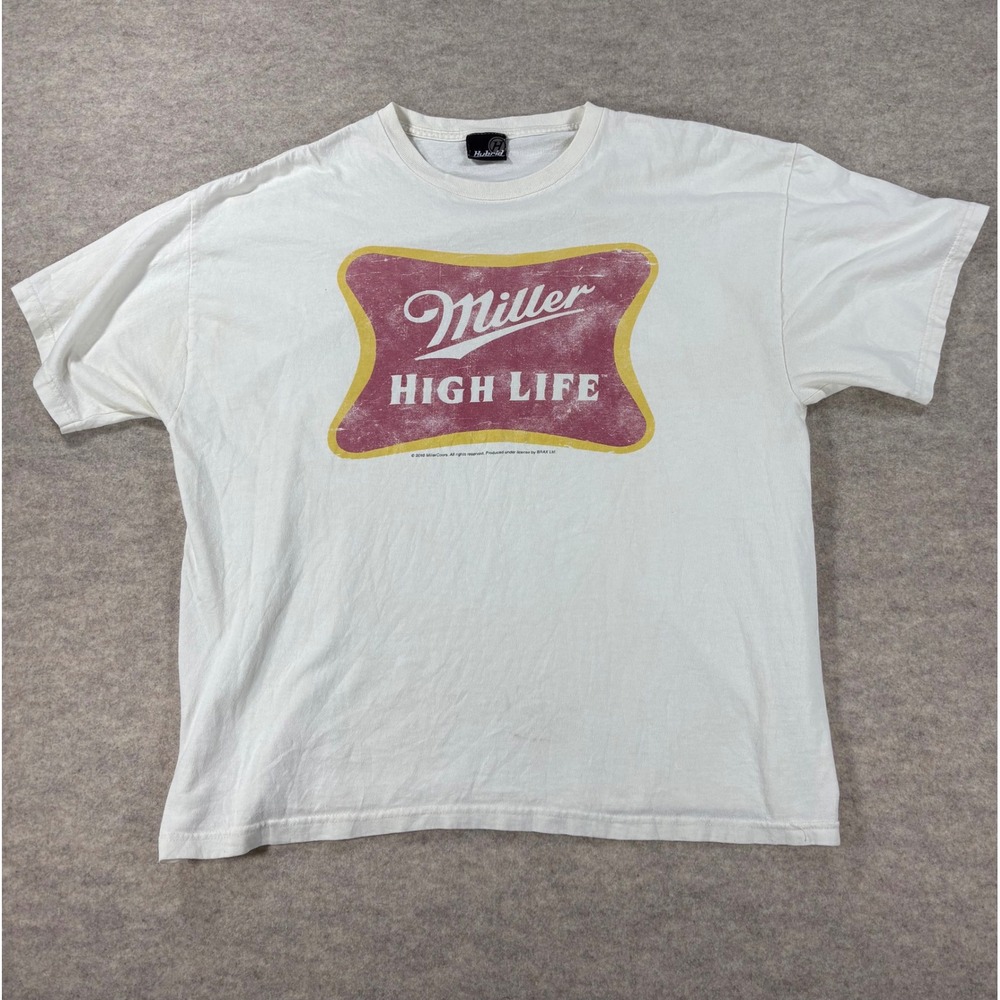 Hybrid Tees Miller High Life Beer Graphic T-Shirt White Mens XL Distressed Logo